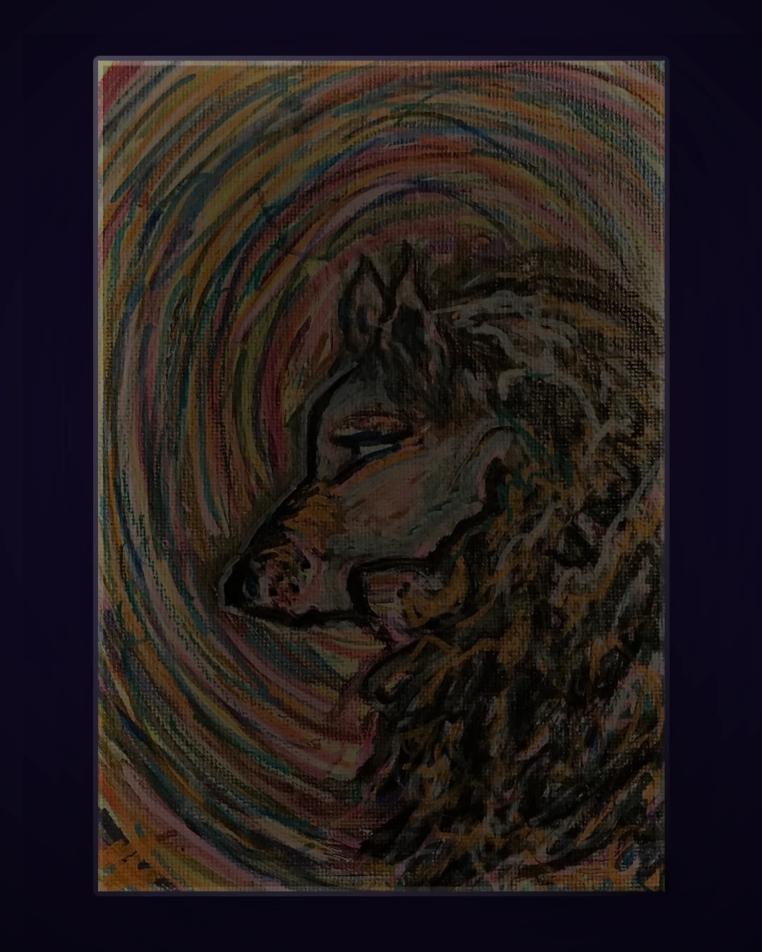 Wolf by Tracie Roy — gallery-wrapped canvas on dark atmospheric wall